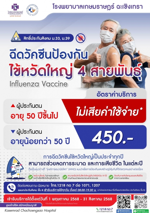 ผู้ประกันตน ม.33, ม.39 รับสิทธิ์ฉีดวัคซีนป้องกันไข้หวัดใหญ่