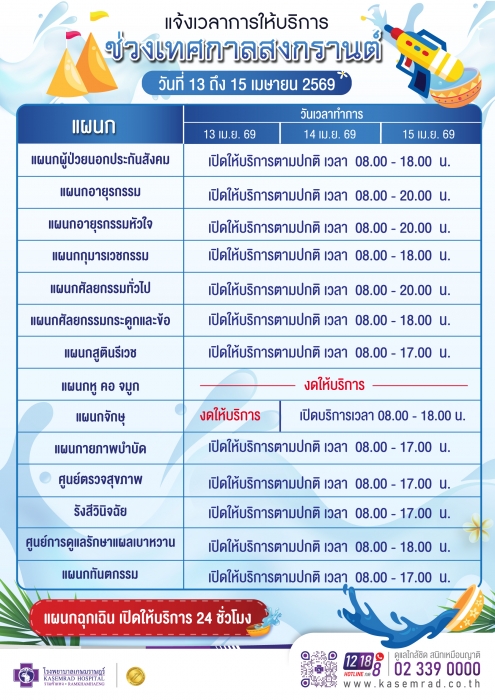 ขอแจ้งปรับเปลี่ยนเวลาการในช่วงเทศกาลสงกรานต์