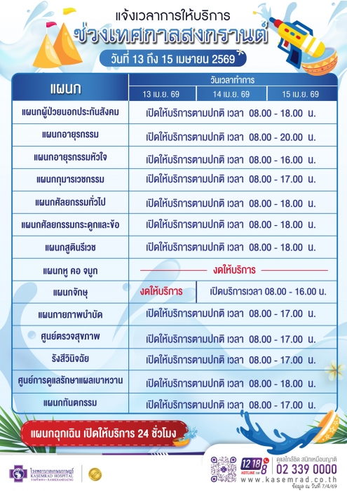 ขอแจ้งปรับเปลี่ยนเวลาการในช่วงเทศกาลสงกรานต์